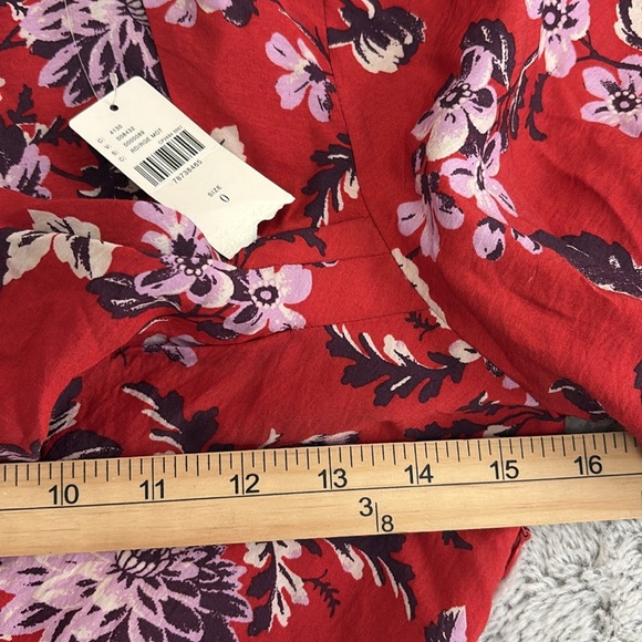 NEW‎ Anthropologie Maeve Dress Puff Sleeve Red Floral Midi Dress Pockets 0 - Picture 11 of 14